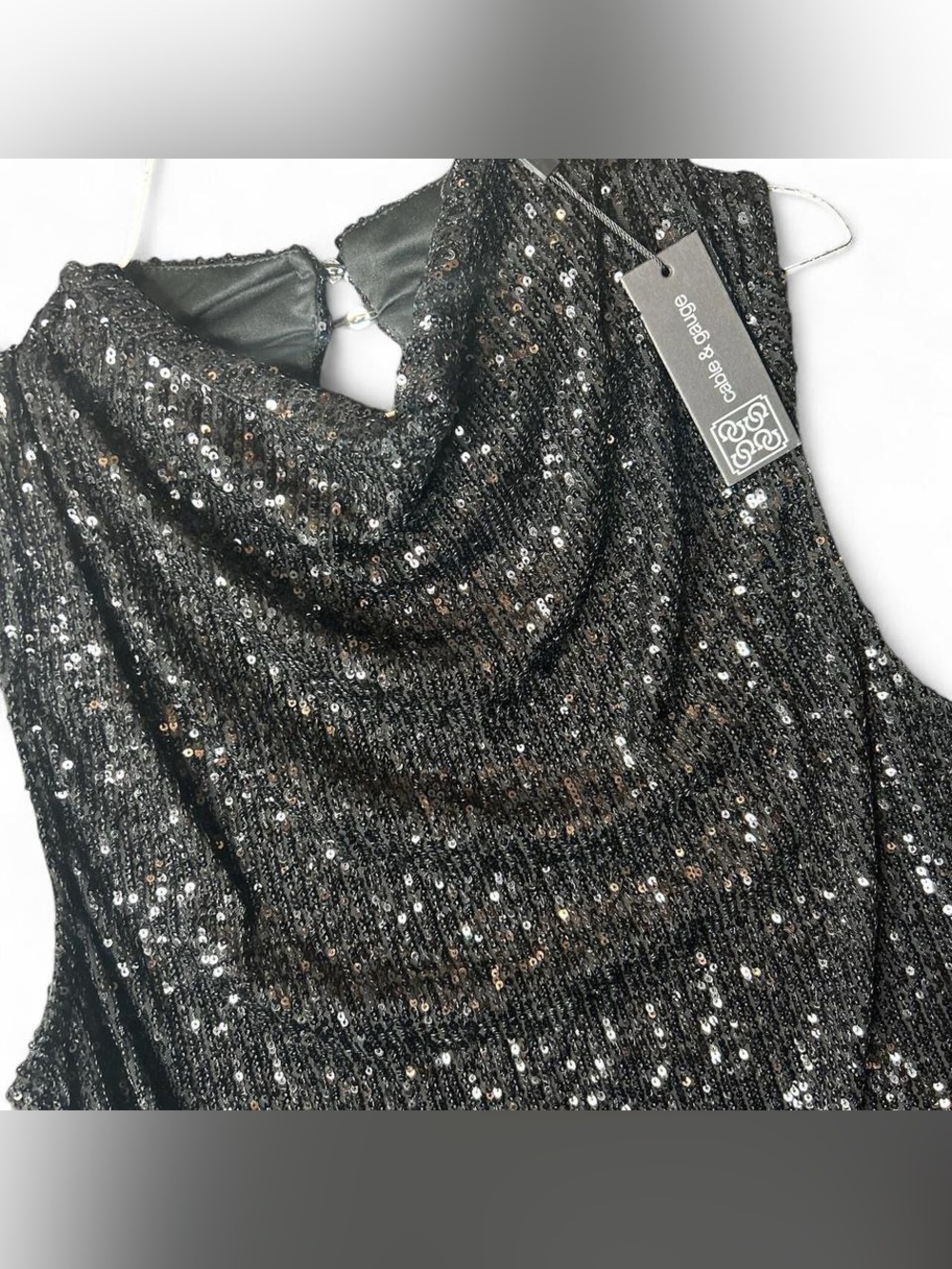 Cable & Gauge Black Fully Sequin Cowl Neck Sleeveless top party date night sexy - Picture 2 of 6